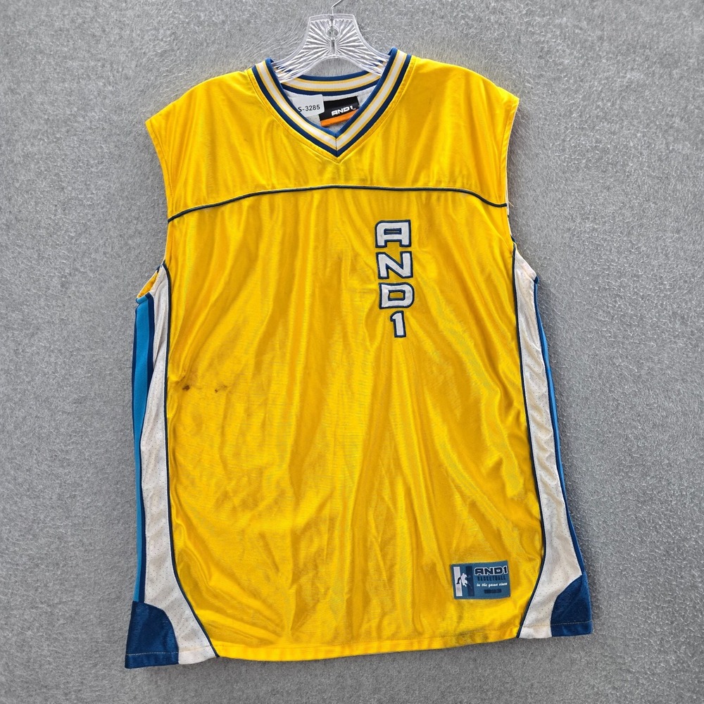 VINTAGE And1 Men Jersey Medium Yellow Reversible Logo Embroidered 90s READ